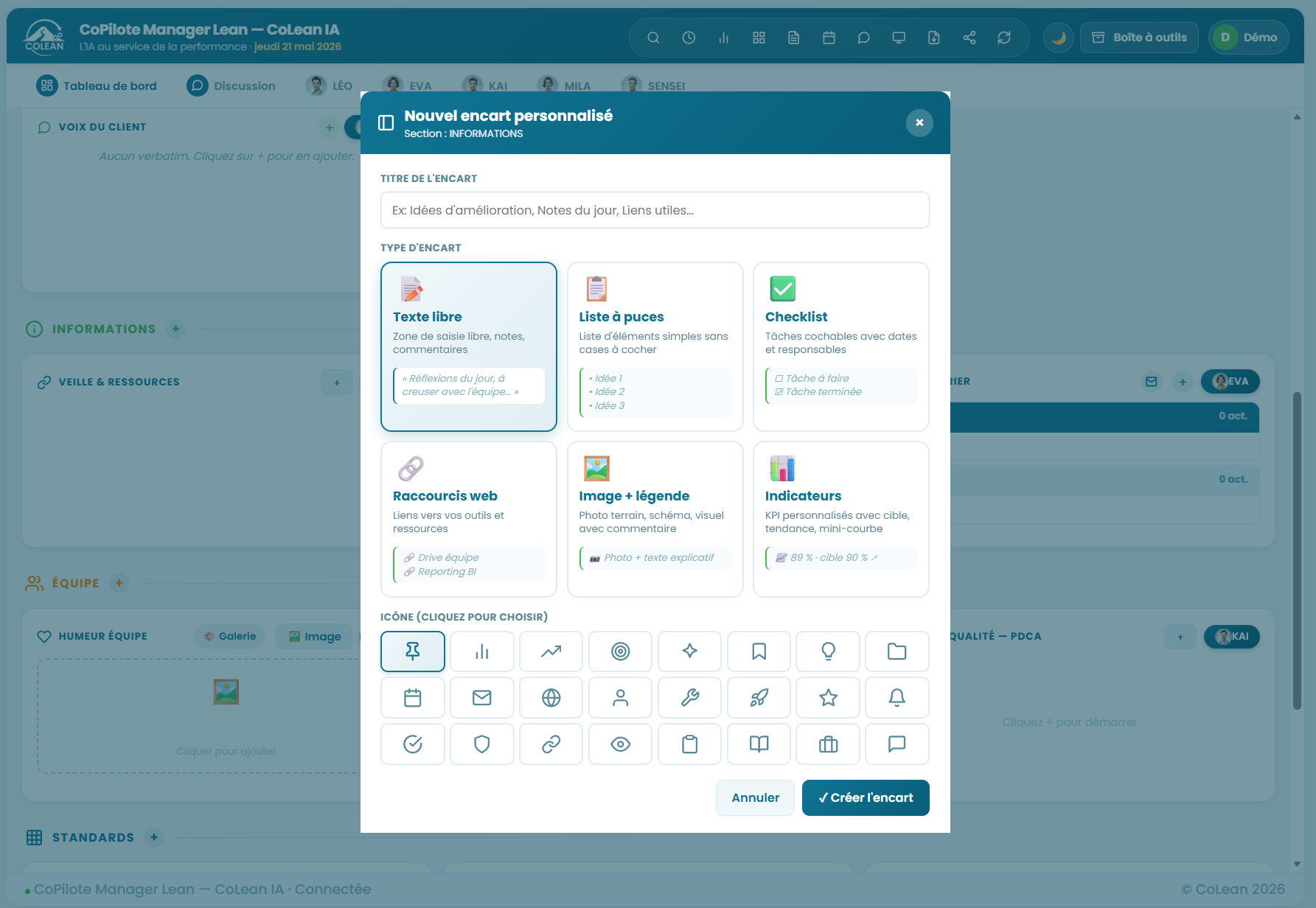 Personnalisation dashboard CoLean IA